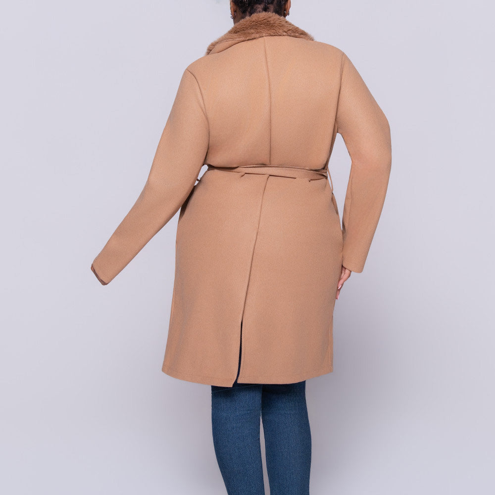 Camel Melton Fur Contrast Jacket – Fashion World ZA