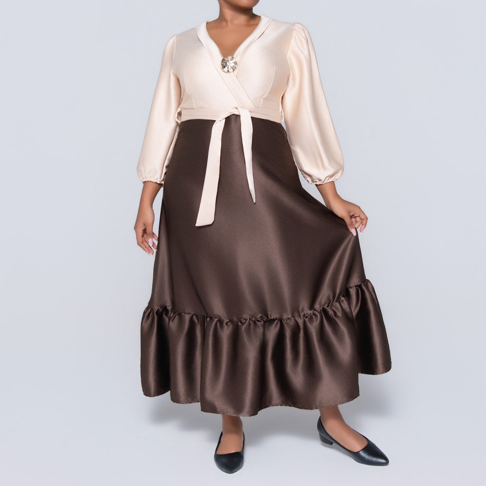 Poly Span Nude Tie-Belt Dress