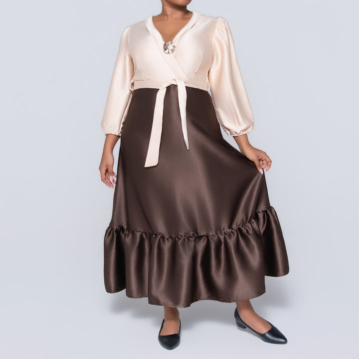 Poly Span Nude Tie-Belt Dress
