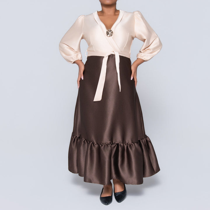 Poly Span Nude Tie-Belt Dress