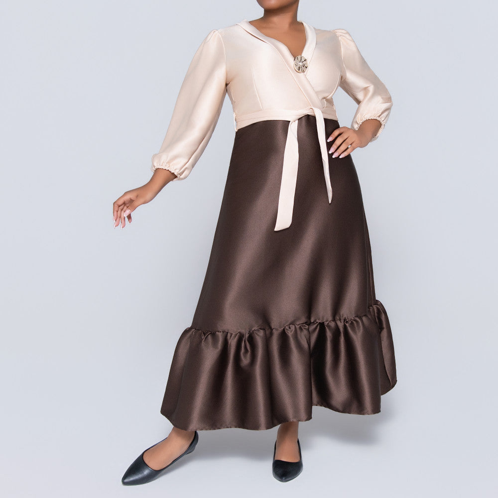 Poly Span Nude Tie-Belt Dress
