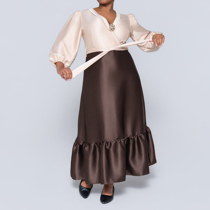 Poly Span Nude Tie-Belt Dress