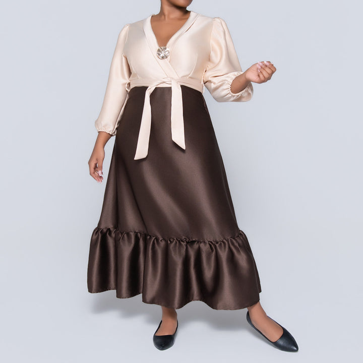 Poly Span Nude Tie-Belt Dress