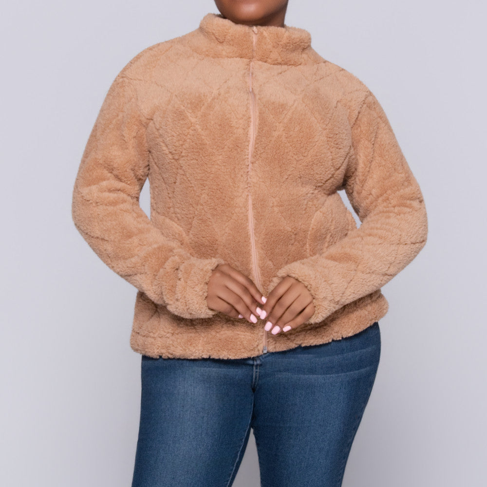 Camel Poly Fur Diamond Jacquard Zip Jacket – Fashion World ZA