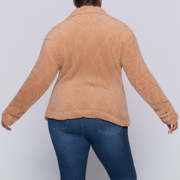 Camel Poly Fur Diamond Jacquard Zip Jacket