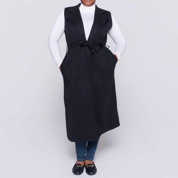 Sleeveless Melton Black Jacket