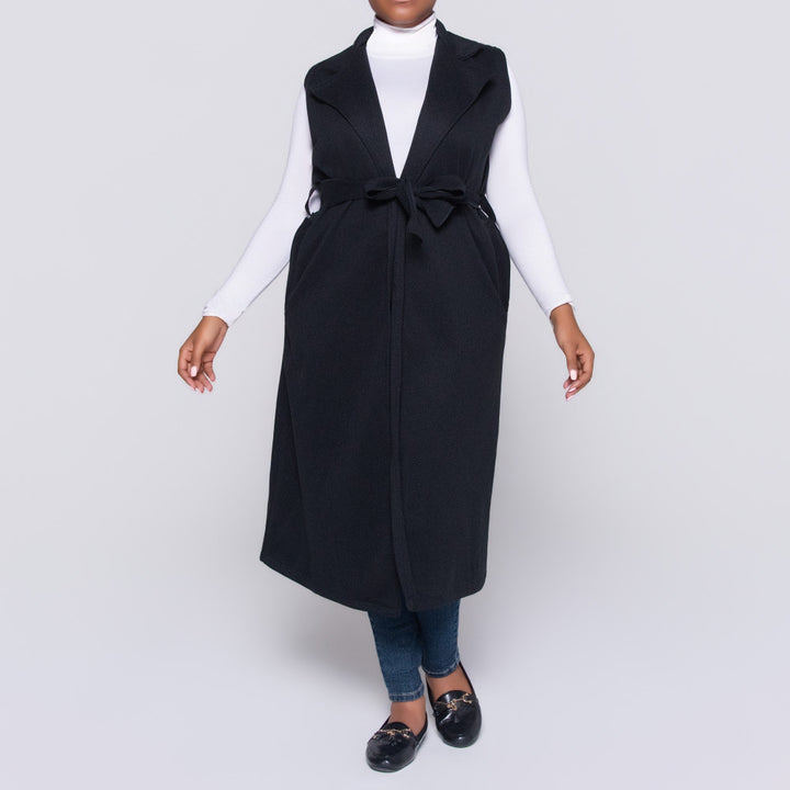 Sleeveless Melton Black Jacket