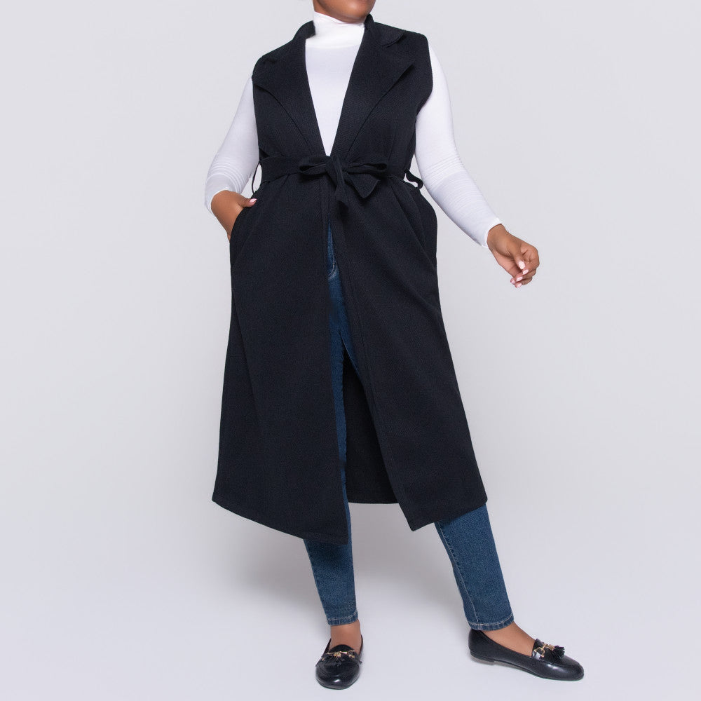 Sleeveless Melton Black Jacket