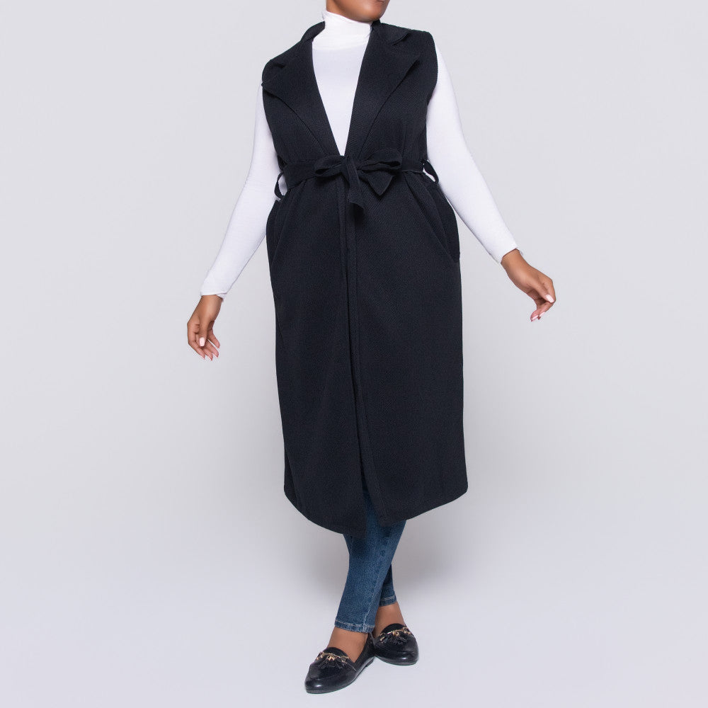 Sleeveless Melton Black Jacket