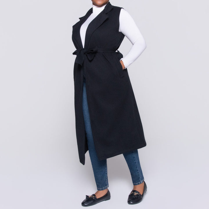Sleeveless Melton Black Jacket