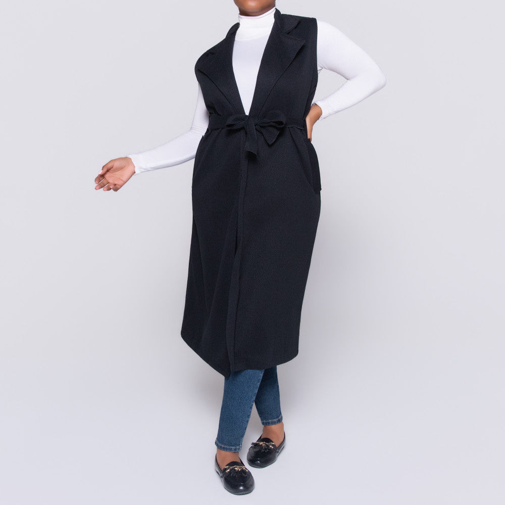 Sleeveless Melton Black Jacket