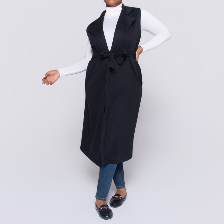 Sleeveless Melton Black Jacket