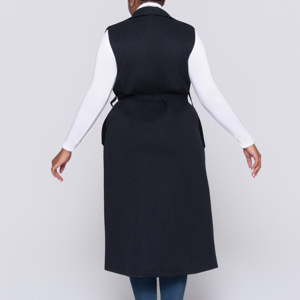 Sleeveless Melton Black Jacket