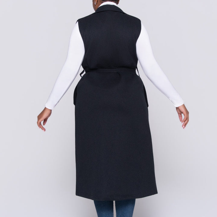 Sleeveless Melton Black Jacket