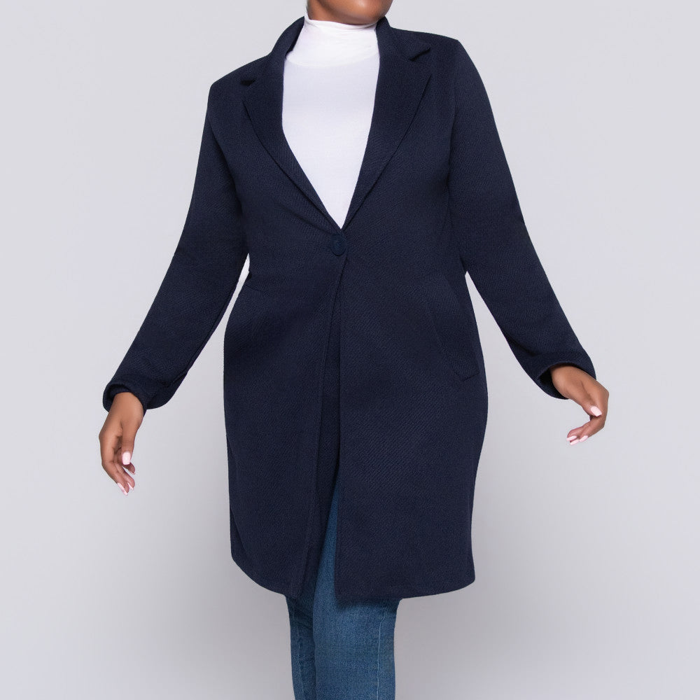 Navy Long Sleeve Melton Jacket