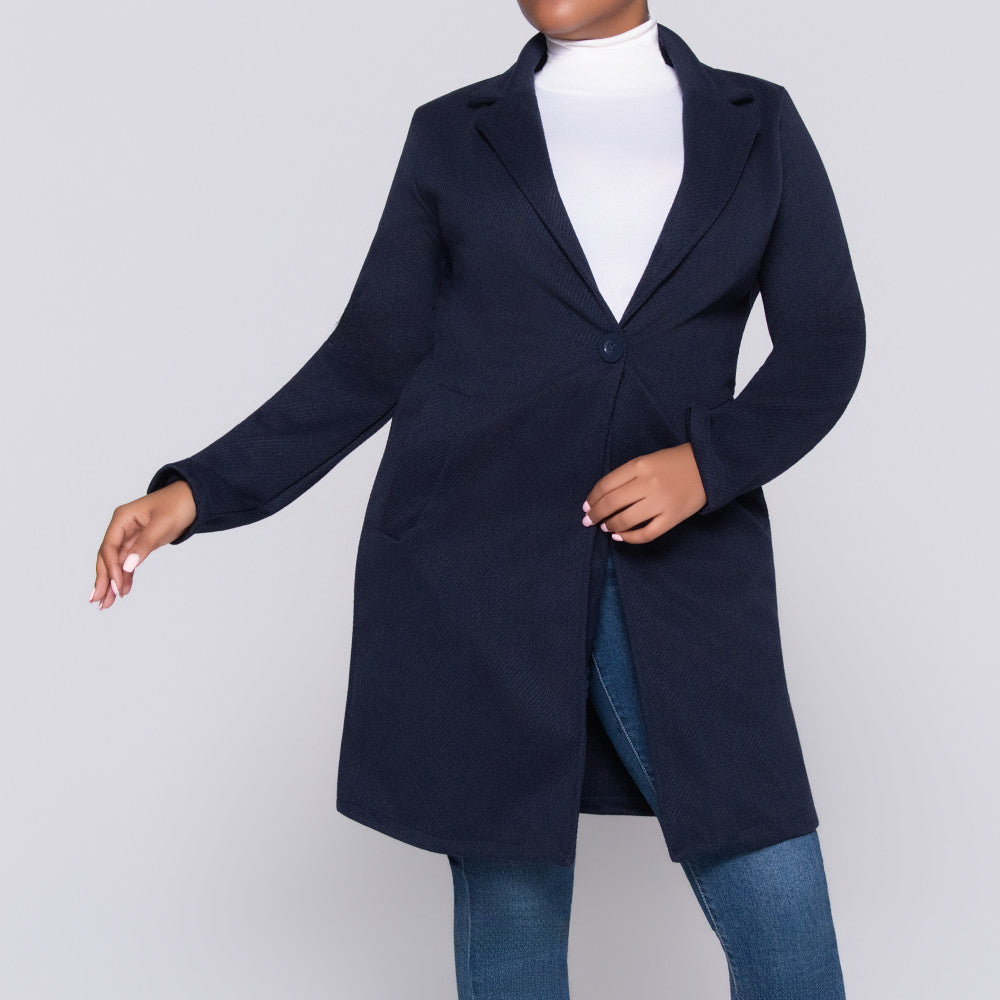 Navy Long Sleeve Melton Jacket