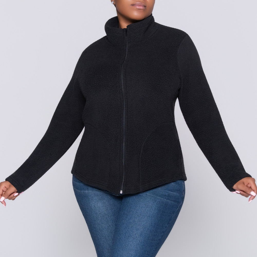 Black Long Sleeve Teddy Fleece Jacket