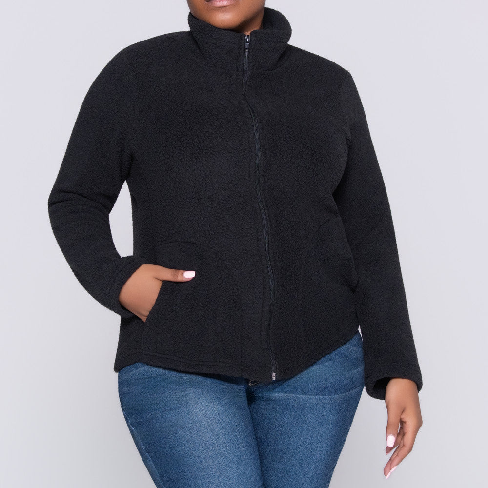 Black Long Sleeve Teddy Fleece Jacket