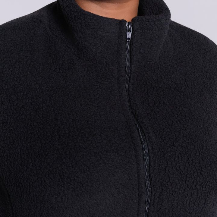 Black Long Sleeve Teddy Fleece Jacket