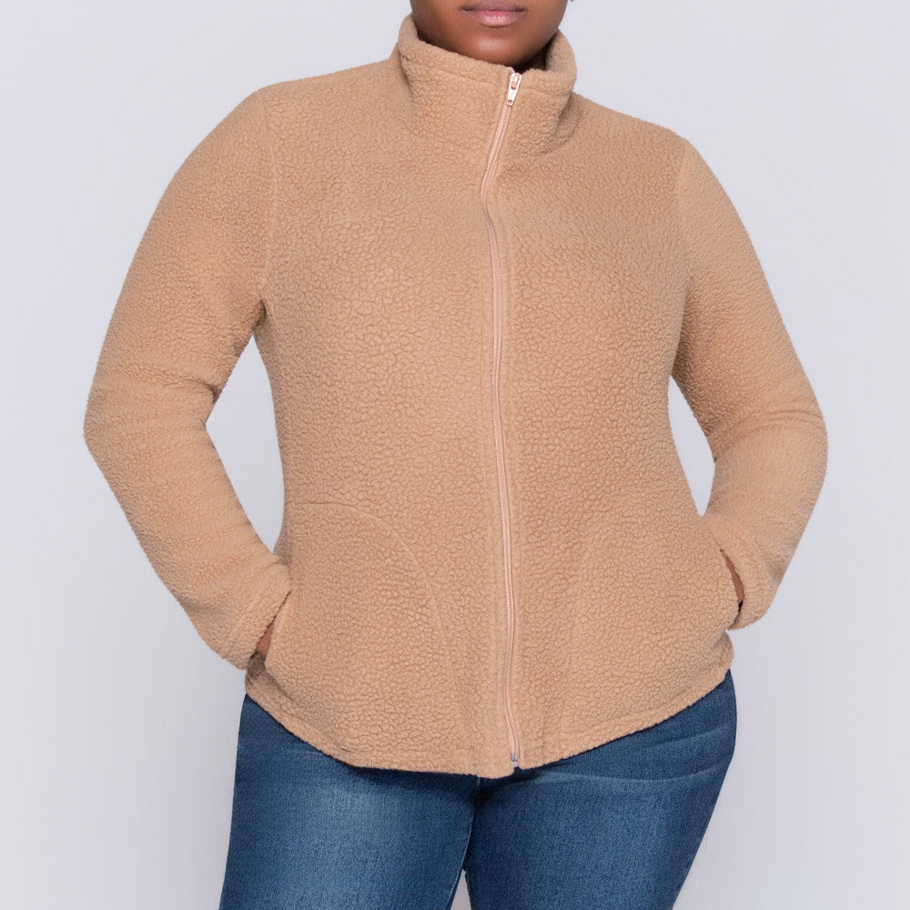 Camel Long Sleeve Teddy Fleece Jacket