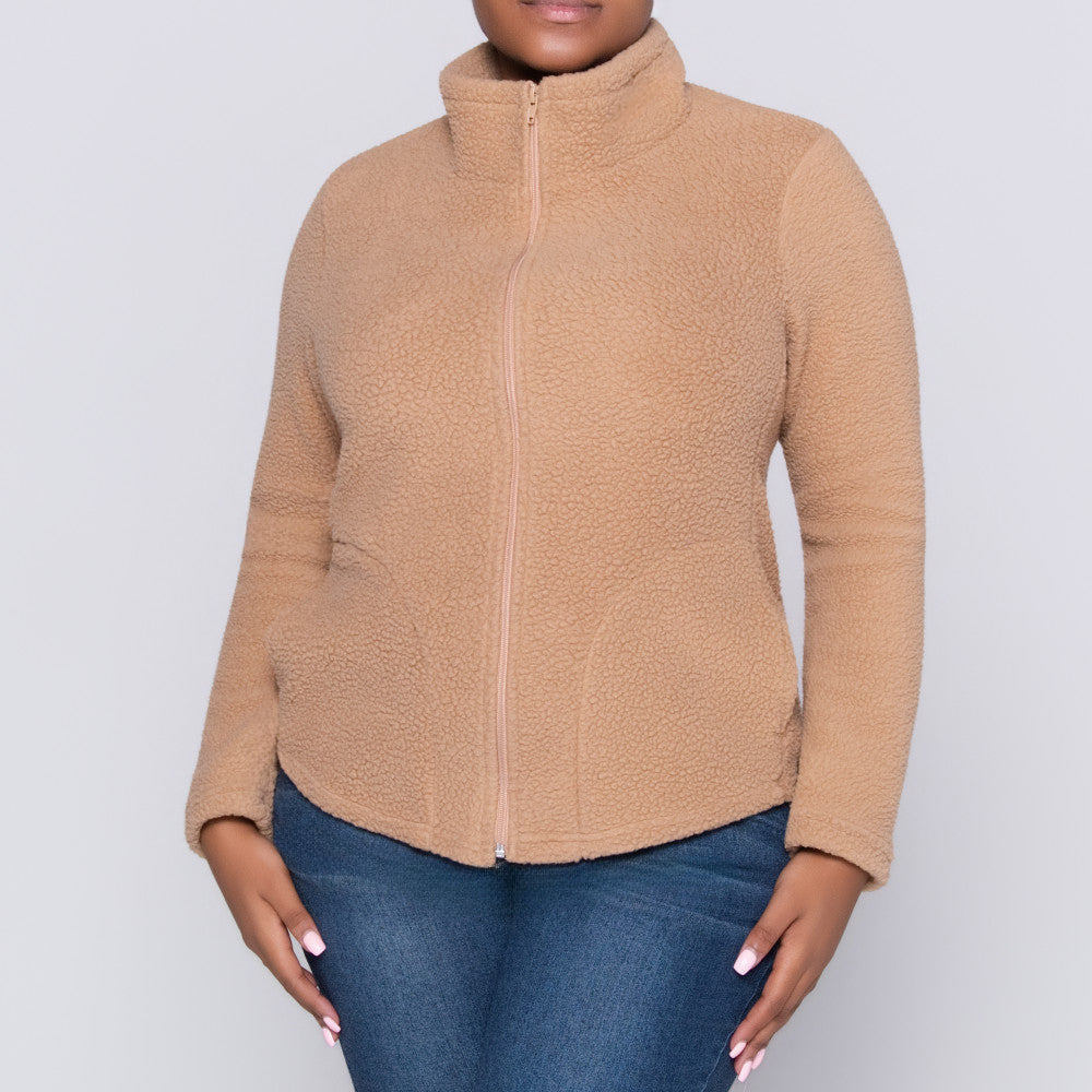 Camel Long Sleeve Teddy Fleece Jacket