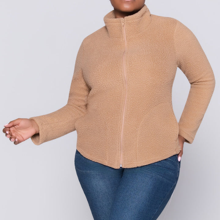 Camel Long Sleeve Teddy Fleece Jacket