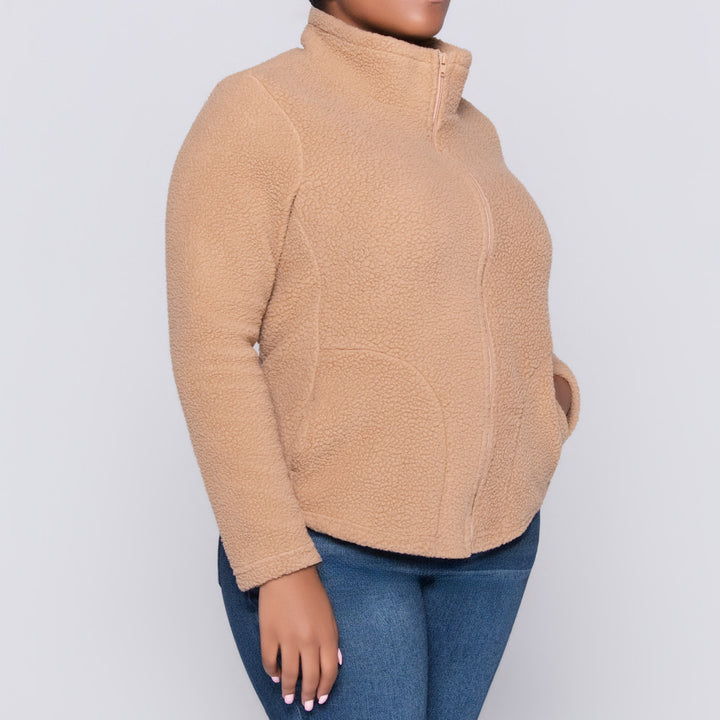 Camel Long Sleeve Teddy Fleece Jacket