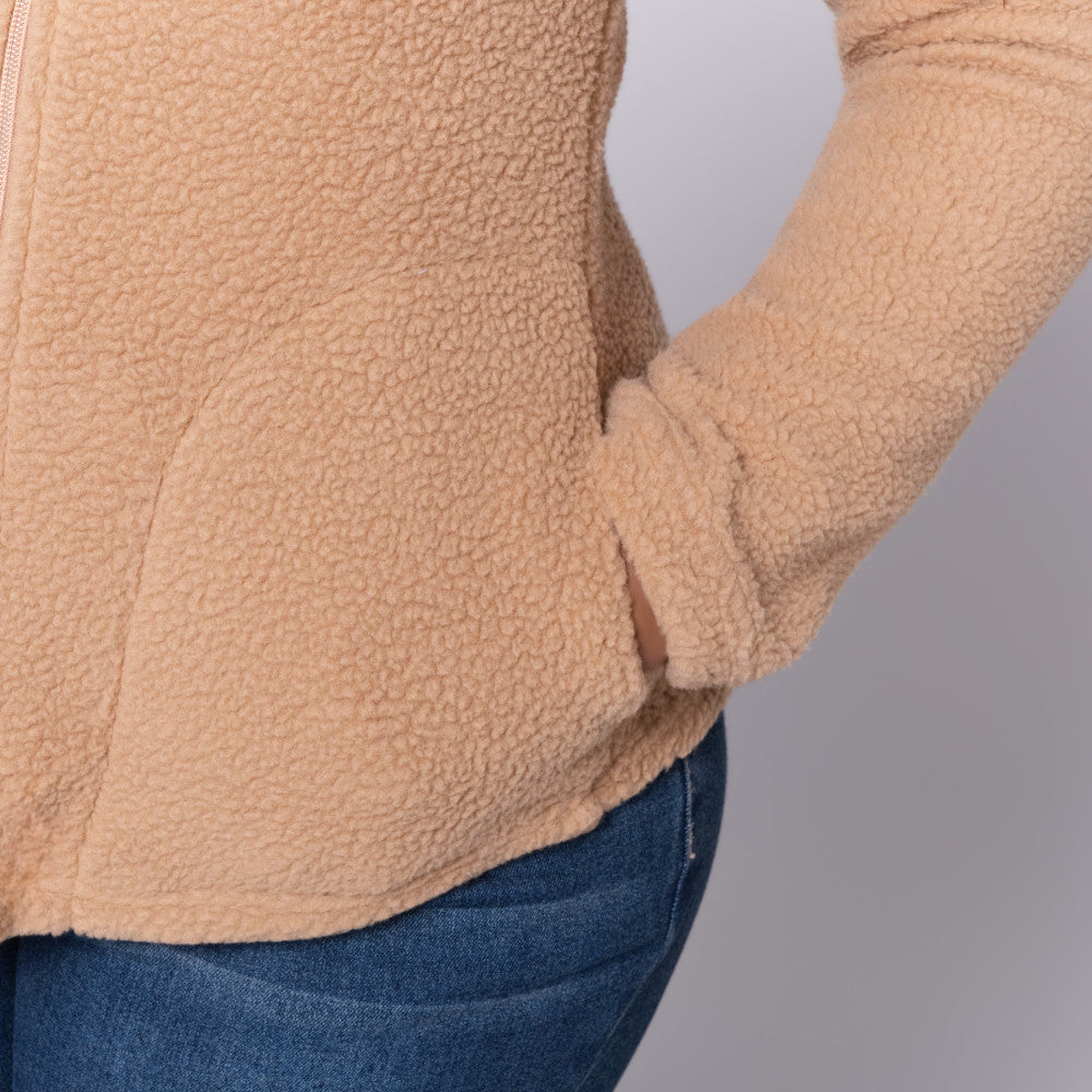 Camel Long Sleeve Teddy Fleece Jacket