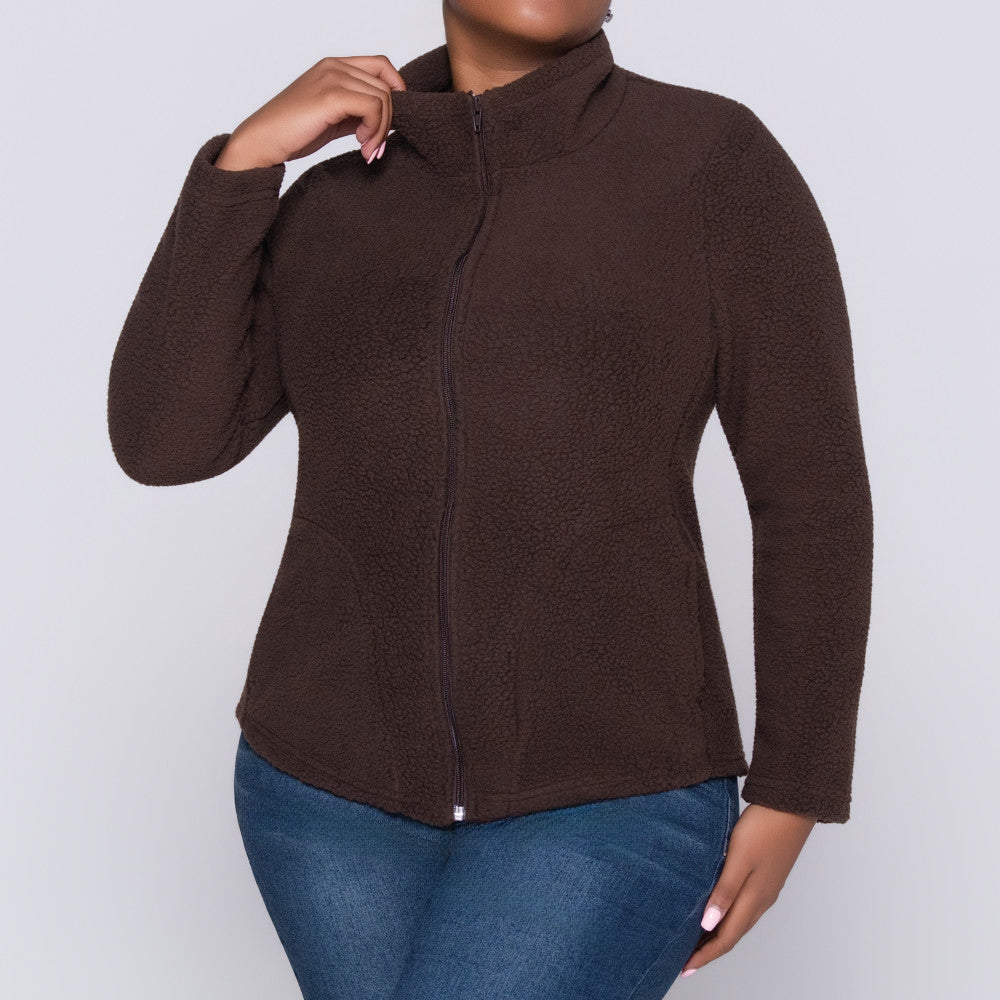 Chocolate Long Sleeve Teddy Fleece Jacket