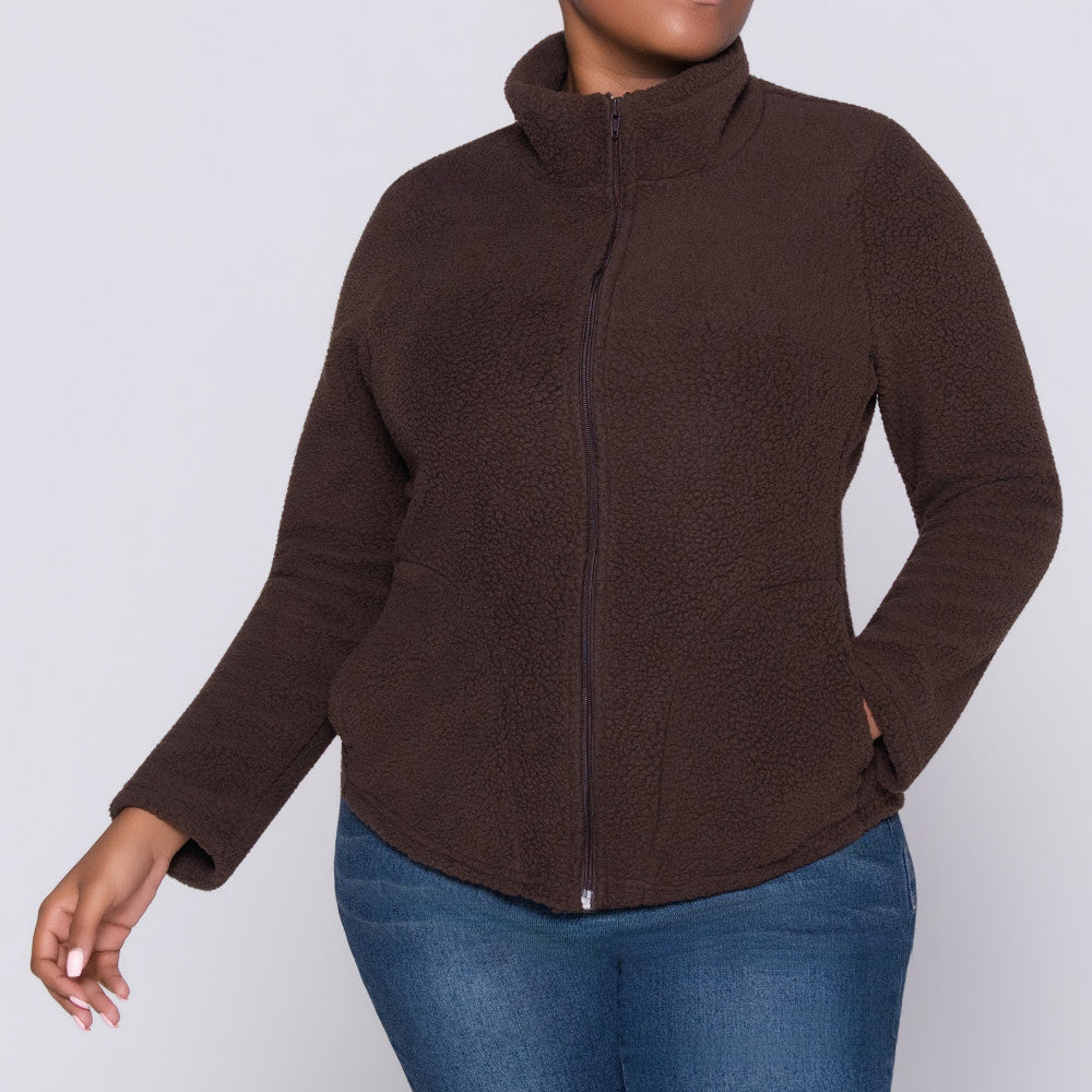 Chocolate Long Sleeve Teddy Fleece Jacket
