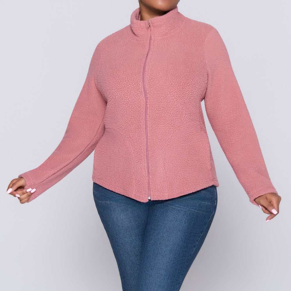 Mauve Long Sleeve Teddy Fleece Jacket