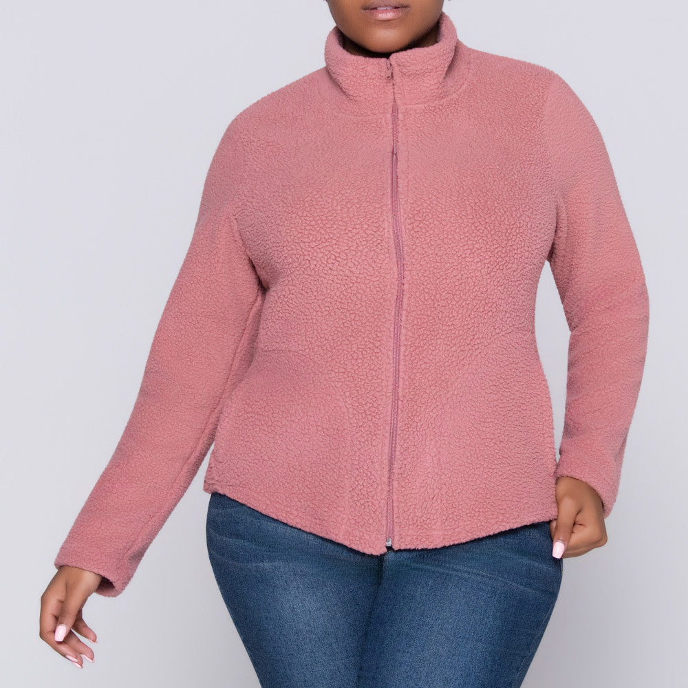 Mauve Long Sleeve Teddy Fleece Jacket