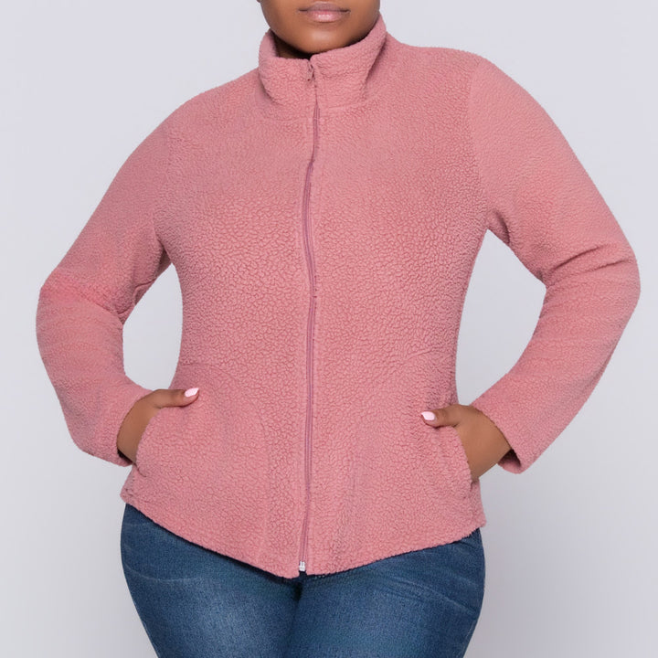 Mauve Long Sleeve Teddy Fleece Jacket