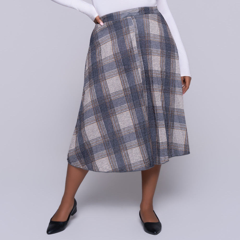 Melange Jersey Knit Paper Print Front Pleated Skirt
