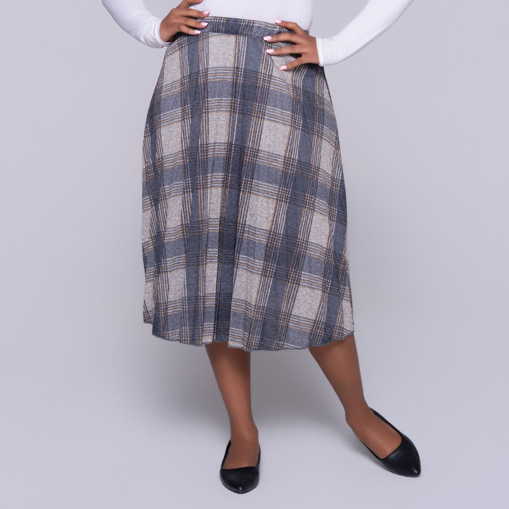 Melange Jersey Knit Paper Print Front Pleated Skirt