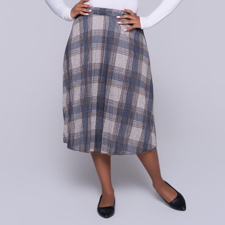 Melange Jersey Knit Paper Print Front Pleated Skirt
