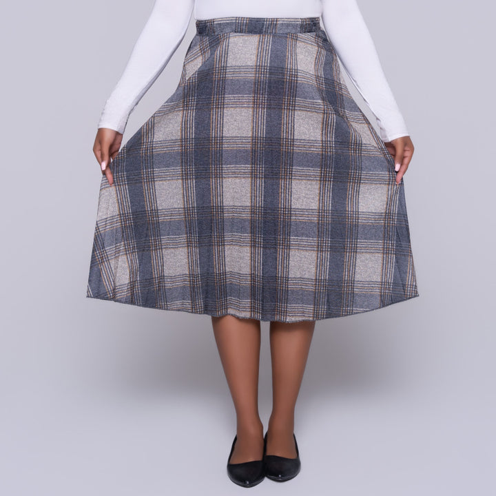 Melange Jersey Knit Paper Print Front Pleated Skirt