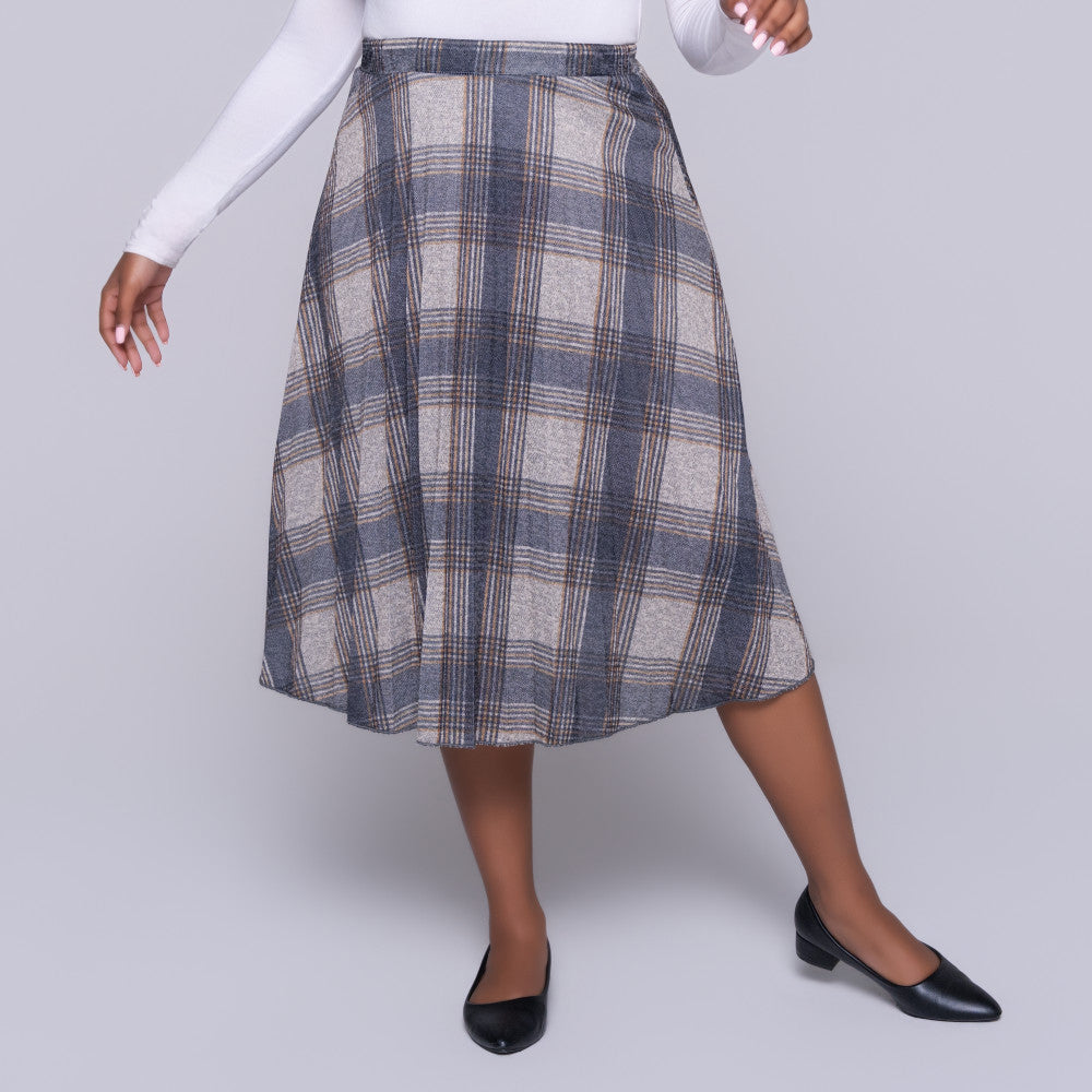 Melange Jersey Knit Paper Print Front Pleated Skirt