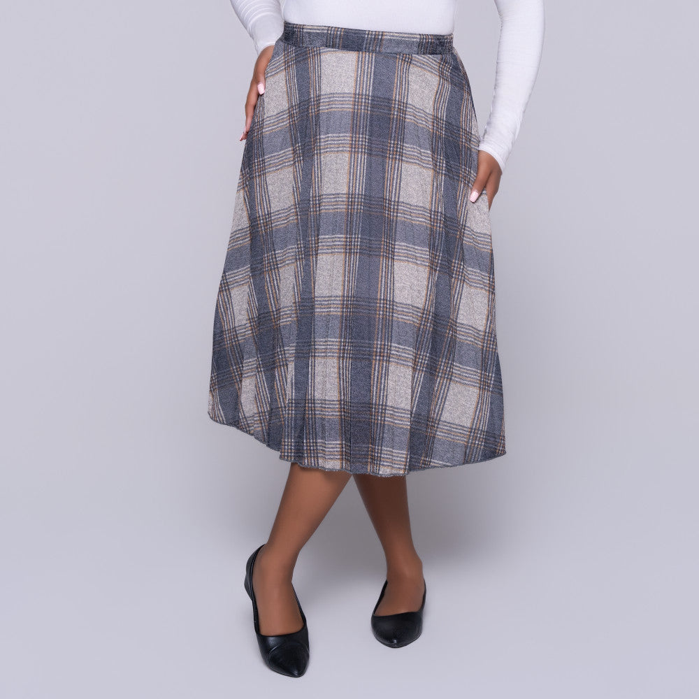 Melange Jersey Knit Paper Print Front Pleated Skirt