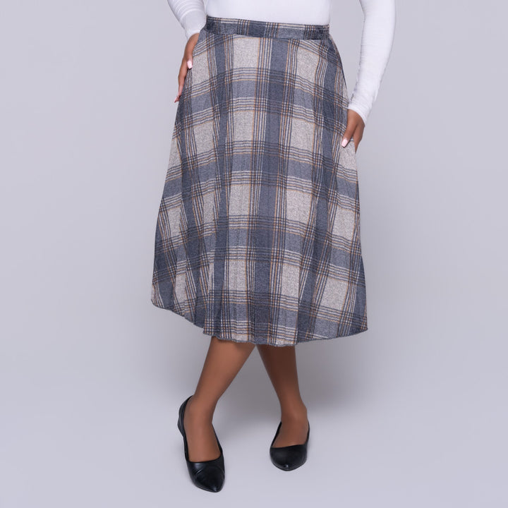 Melange Jersey Knit Paper Print Front Pleated Skirt