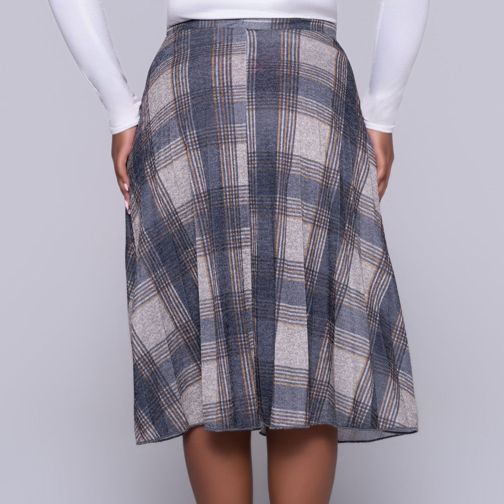 Melange Jersey Knit Paper Print Front Pleated Skirt