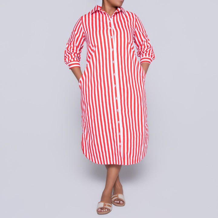 Red/White Striped Poplin Tunic