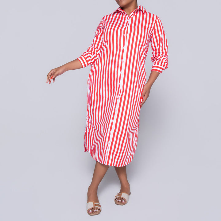 Red/White Striped Poplin Tunic
