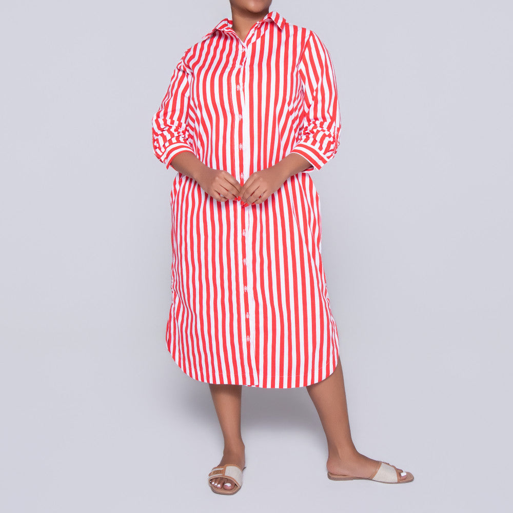 Red/White Striped Poplin Tunic
