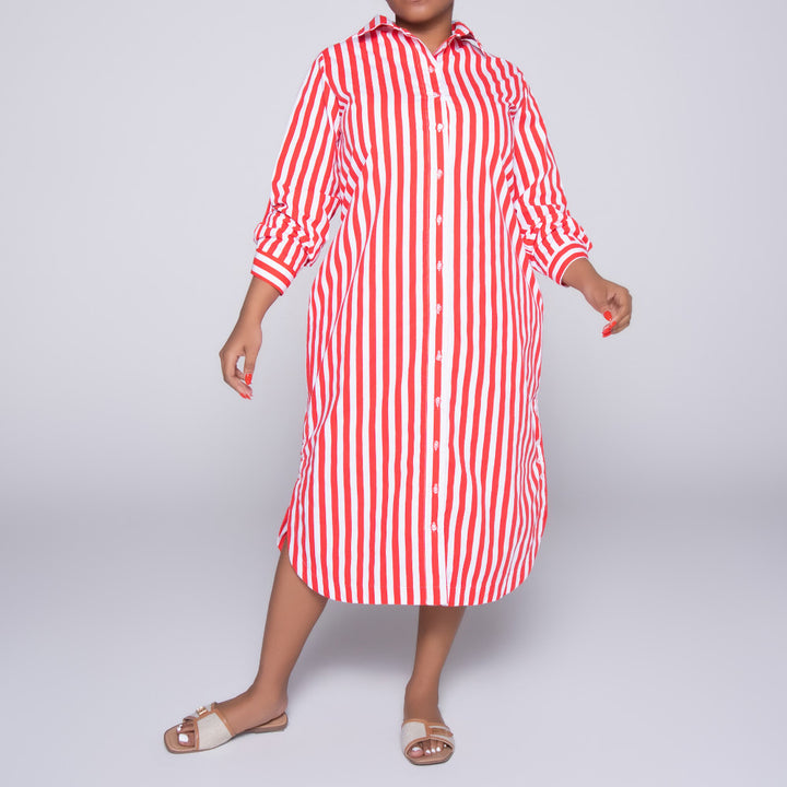 Red/White Striped Poplin Tunic