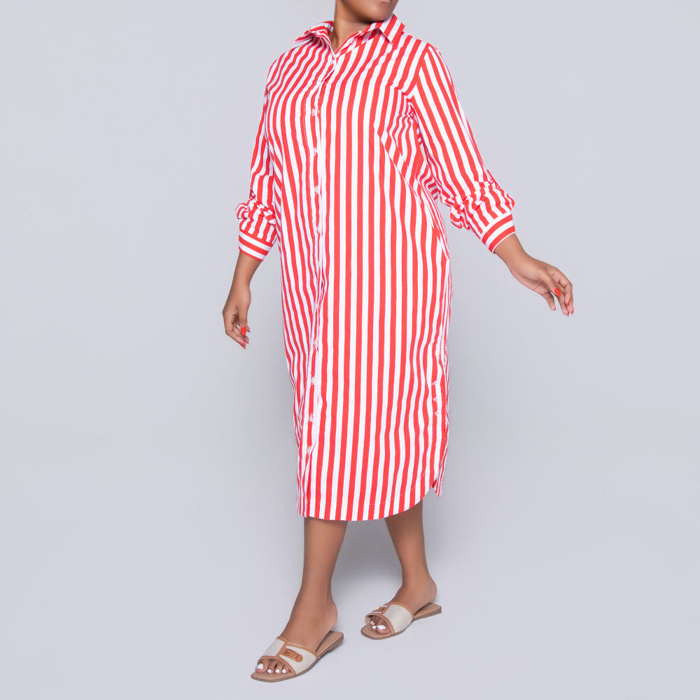 Red/White Striped Poplin Tunic