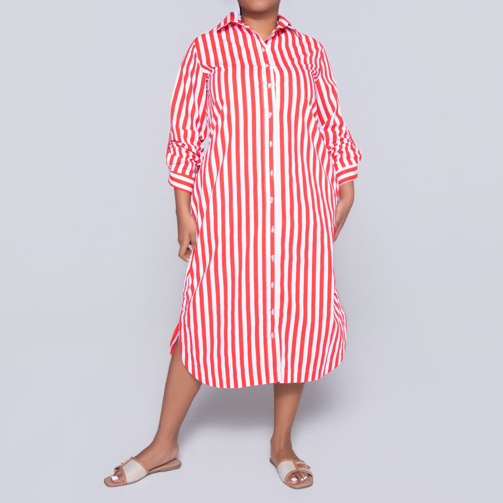 Red/White Striped Poplin Tunic