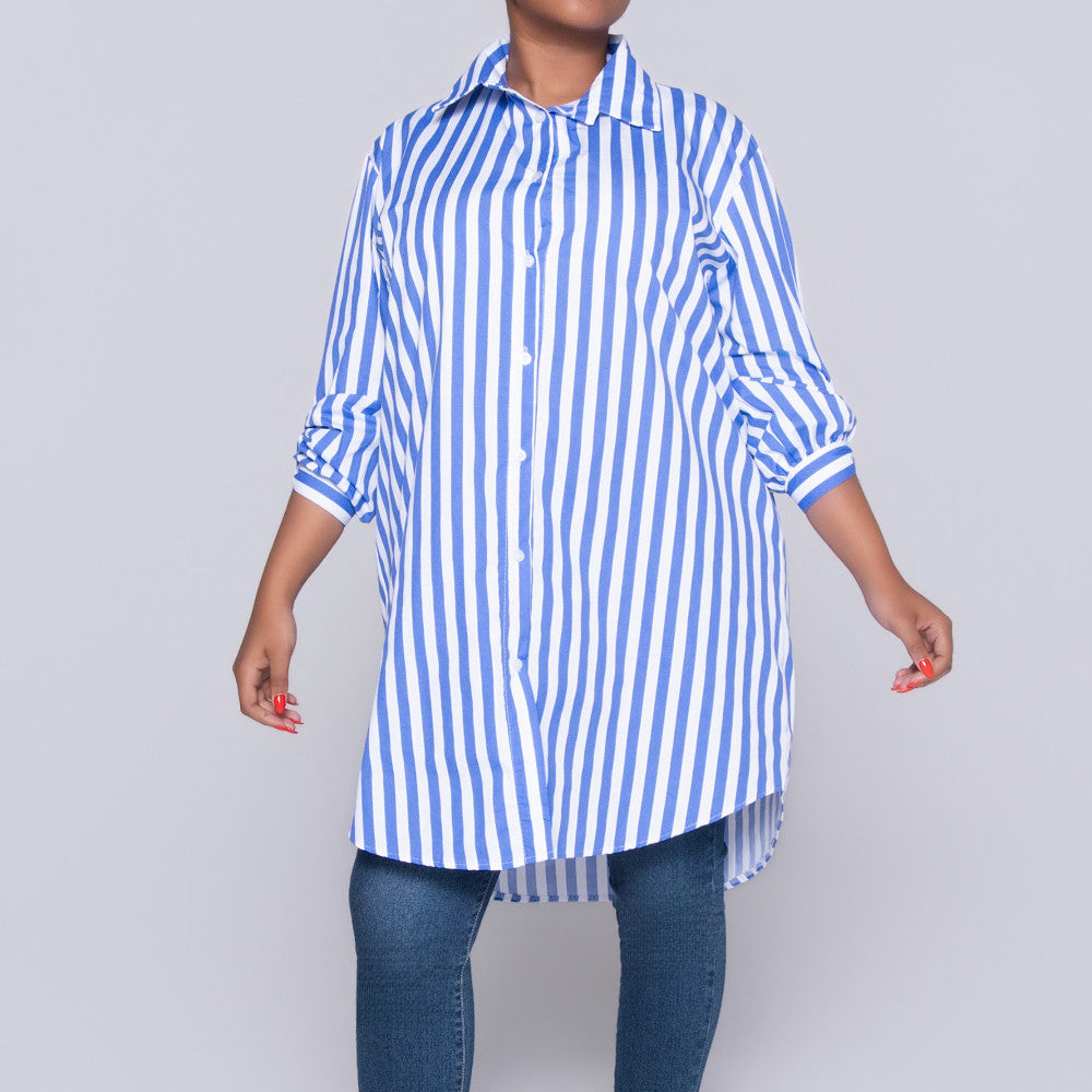 Long Sleeve Blue/White Striped Tunic