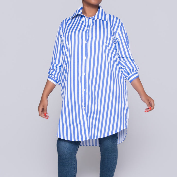 Long Sleeve Blue/White Striped Tunic