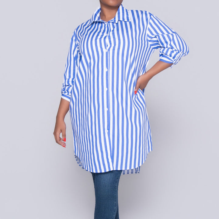 Long Sleeve Blue/White Striped Tunic